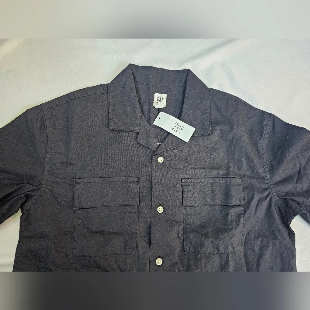 Gap Boys' Black Short Sleeve Button-Down Shirt-100% Cotton- Med (8)- NWT